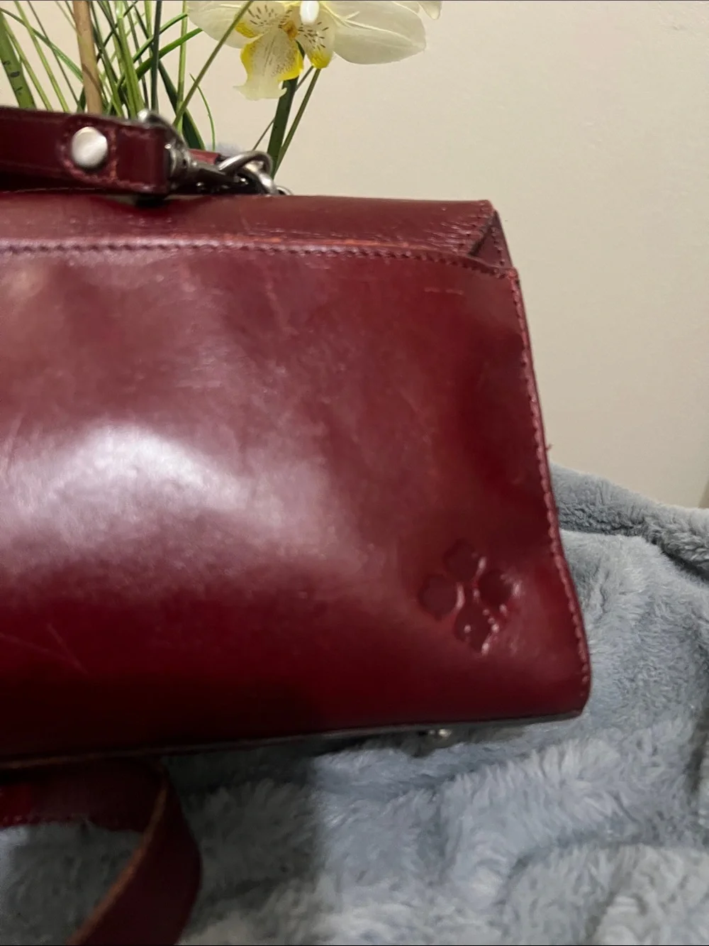 Patricia Nash Charonne Burgundy Embossed Floral Leather Satchel EUC retail $199